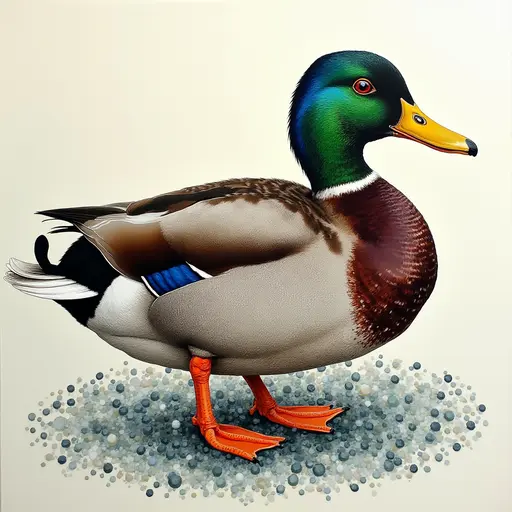 A pointillism style painting of a Duck