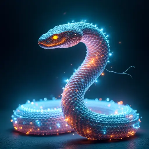 A snake avatar with electromagnetic pulses flowing along its body, emitting bright light arcs and digital waves.