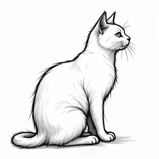 clean pencial outline sketch of a persian cat from the side view