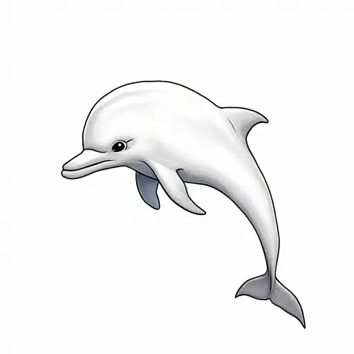 clean hand-drawn outlines of a baby dolphin from the side view