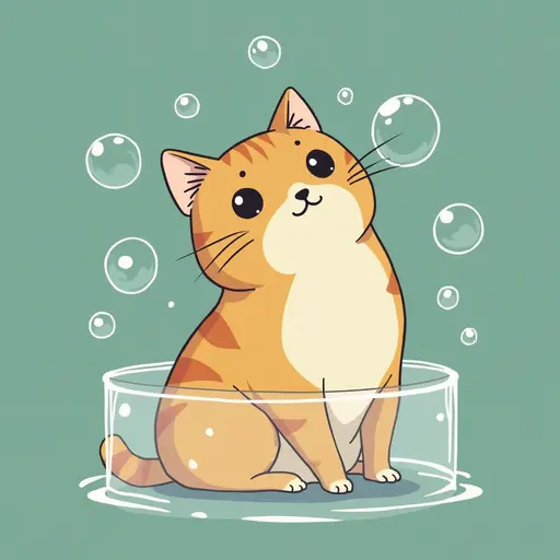 A cat sitting in bubbles, looking curious, using Studio Ghibli style.