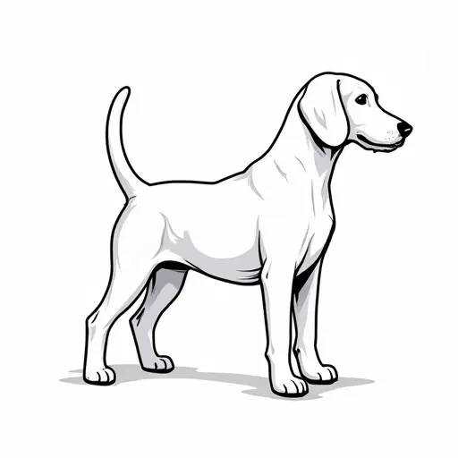 black and white simple line drawing of a beagle from the side view