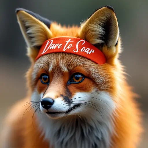 fox, headband, slogan Dare to Soar, freedom style