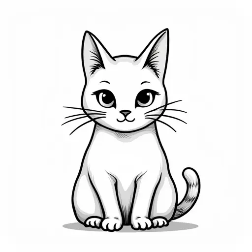 black and white simple line drawing of a siamese cat from the front view