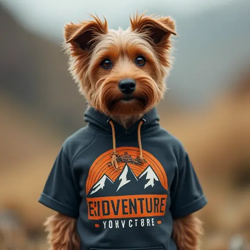 dog, T-shirt, slogan Seek Adventure, exploration style