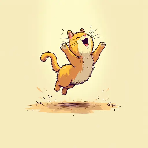 A cat jumping in the sunlight, its wet fur looking particularly joyful. style: pencial outline sketch.