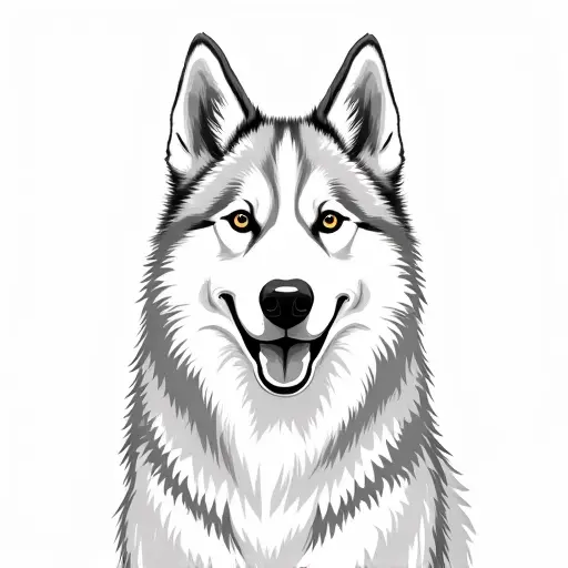 clean pencial outline sketch of a siberian husky from the front view