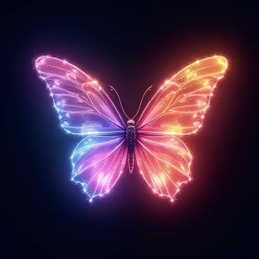 A butterfly made of glowing light, with wings that change color and shimmer with each movement.