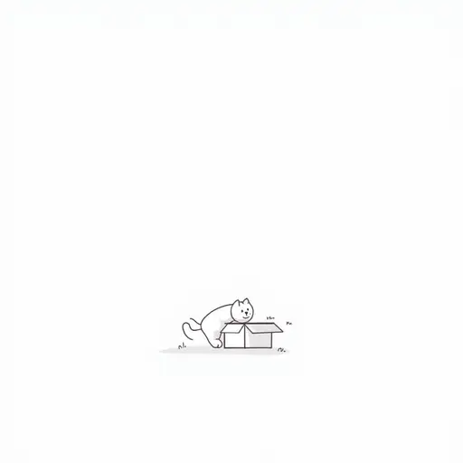 black and white simple line drawing of The cat dives headfirst into the box, its tail swishing gently as it explores the surroundings.