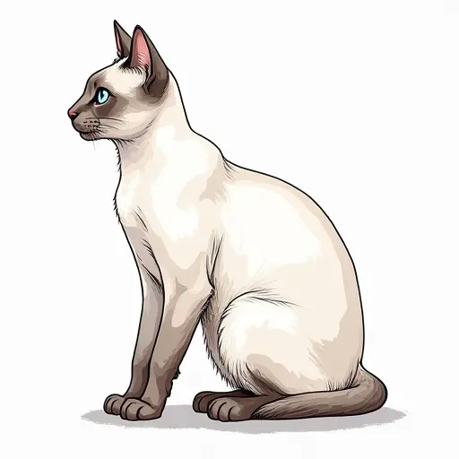 clean hand-drawn outlines of a siamese cat from the side view