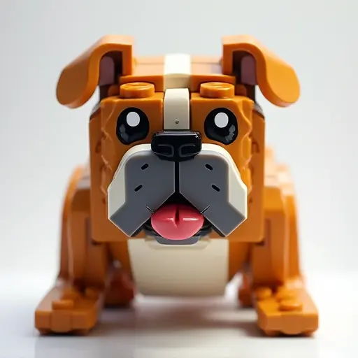 LEGO style of a bulldog from the front view