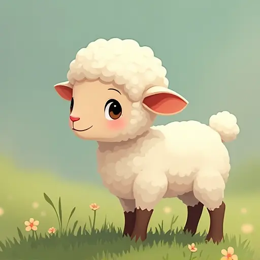 studio ghibli style of a baby lamb from the side view