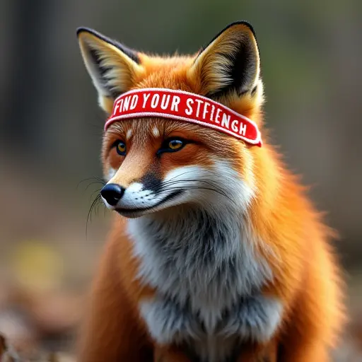 fox, headband, slogan Find Your Strength, empowering style