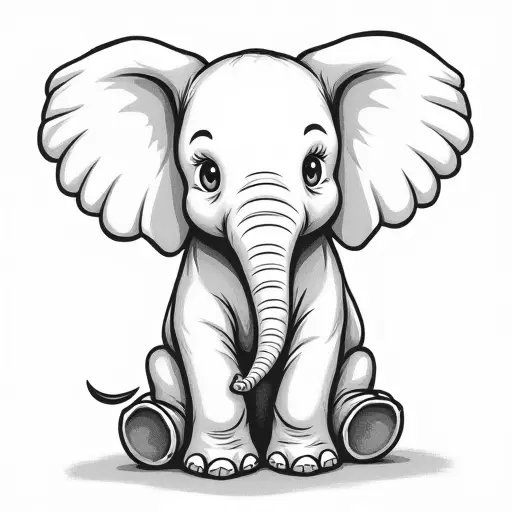 clean pencial outline sketch of a baby elephant from the front view