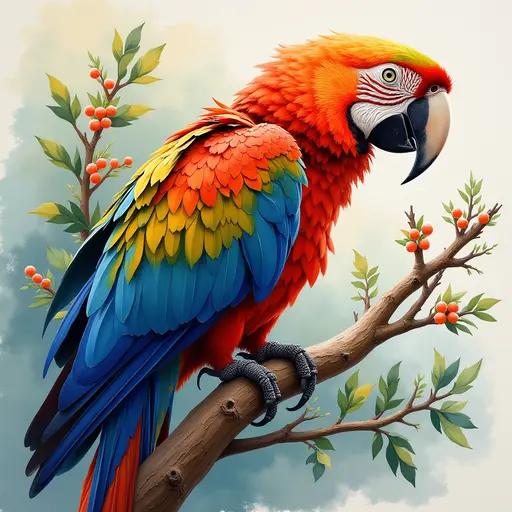 pointillism painting of a macaw