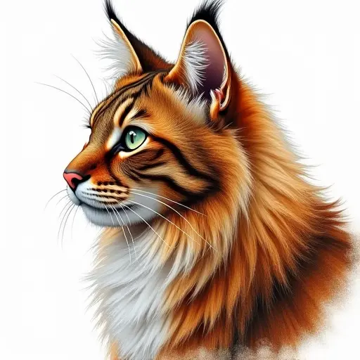 colored pencil drawing style of a maine coon from the side view