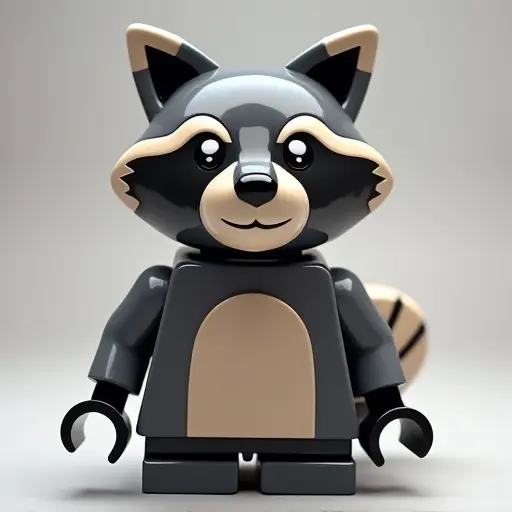 LEGO style of a raccoon from the front view