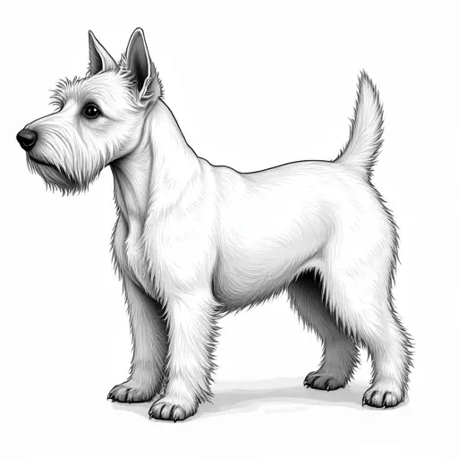 clean pencial outline sketch of a west highland white terrier from the side view