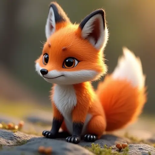 8k hyper real octane render blender of a baby fox from the side view