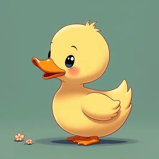 studio ghibli style of a baby duck from the side view