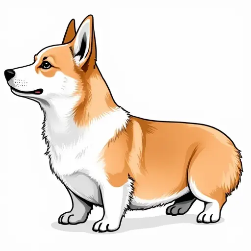 clean hand-drawn outlines of a corgi from the side view