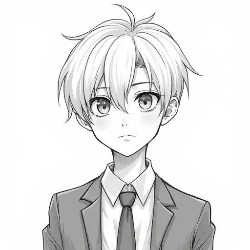 A boy with short hair, wearing a suit, drawn with clean lines and detailed shading for a polished look.