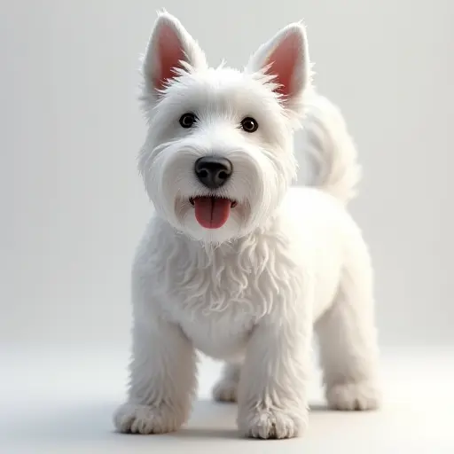 8k hyper real octane render blender of a west highland white terrier from the front view