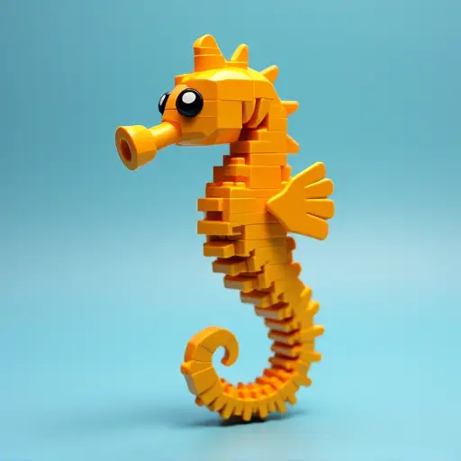 LEGO style of a seahorse from the front view