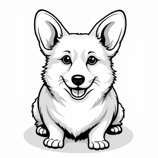 clean pencial outline sketch of a corgi from the front view