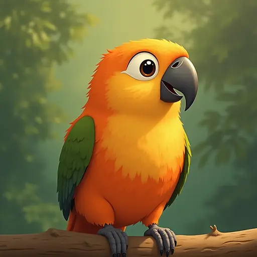 studio ghibli style of a orange-cheeked parrot