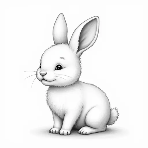 A gentle bunny with soft fur, drawn in fine pencil lines, and a calm, serene expression.