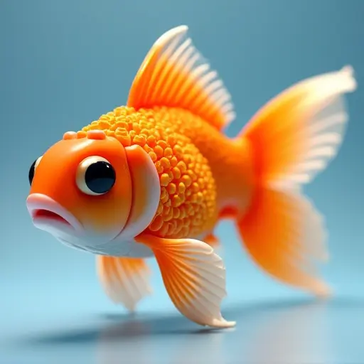 LEGO style of a goldfish from the front view