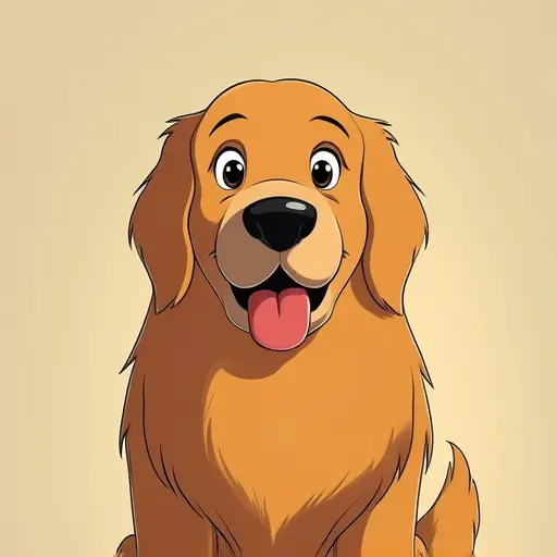 studio ghibli style of a golden retriever from the front view