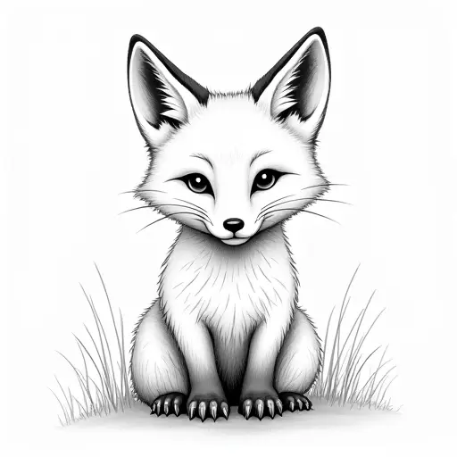 clean pencial outline sketch of a baby fox from the front view