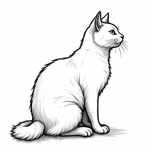 clean black and white hand-drawn outlines of a persian cat from the side view