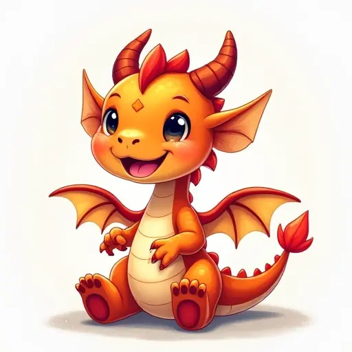 Cute dragon with tiny wings, colorful scales, and a friendly smile.