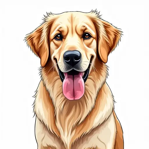 clean hand-drawn outlines of a golden retriever from the front view