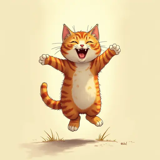 A cat jumping in the sunlight, its wet fur looking particularly joyful. style: detailed sketch.