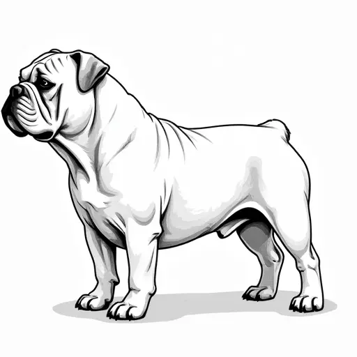 black and white simple line drawing of a bulldog from the side view