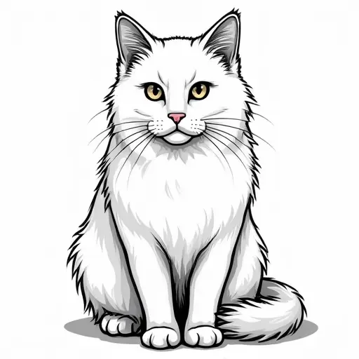 clean black and white hand-drawn outlines of a persian cat from the front view