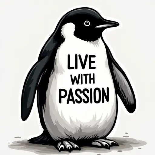 penguin, T-shirt, slogan Live with Passion, passionate style