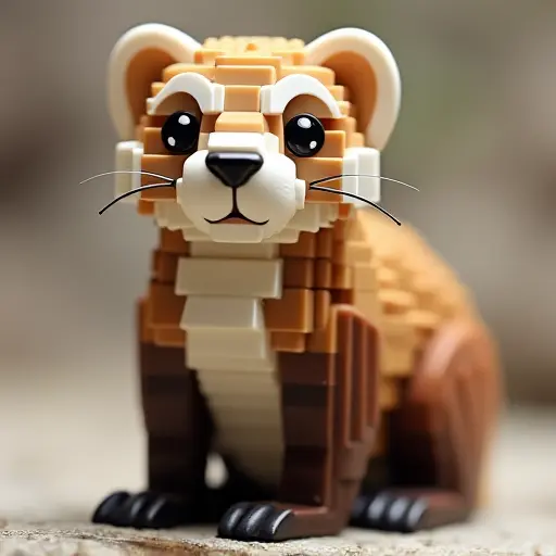 LEGO style of a ferret from the front view