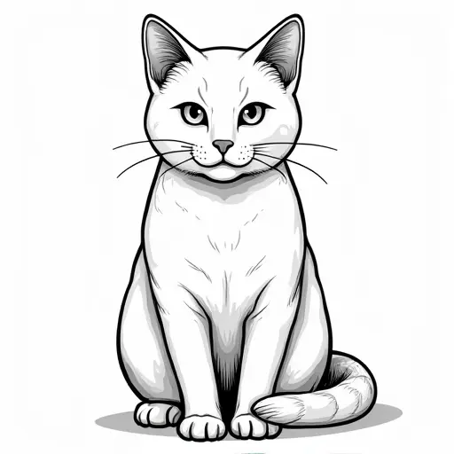 black and white simple line drawing of a british shorthair from the front view