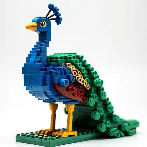 LEGO style of a peacock from the side view