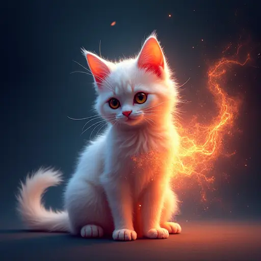 A cat avatar with a glowing aura, representing an antimatter concept, with its form constantly shifting between matter and energy.