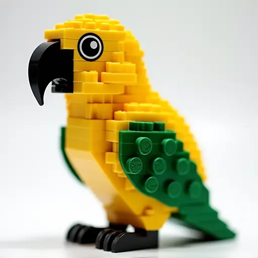 LEGO style of a quaker parrot from the side view