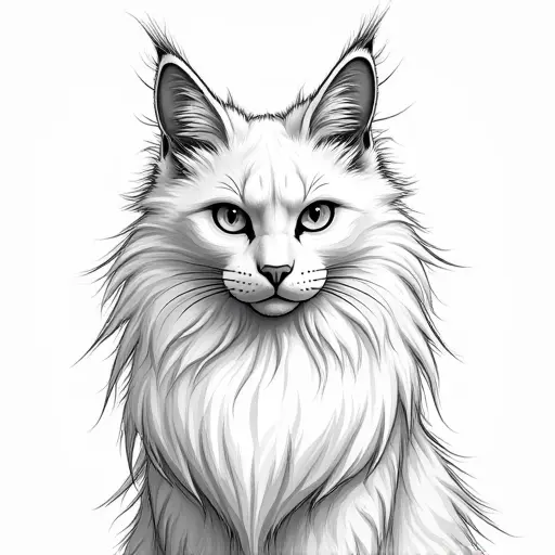 clean pencial outline sketch of a maine coon from the front view