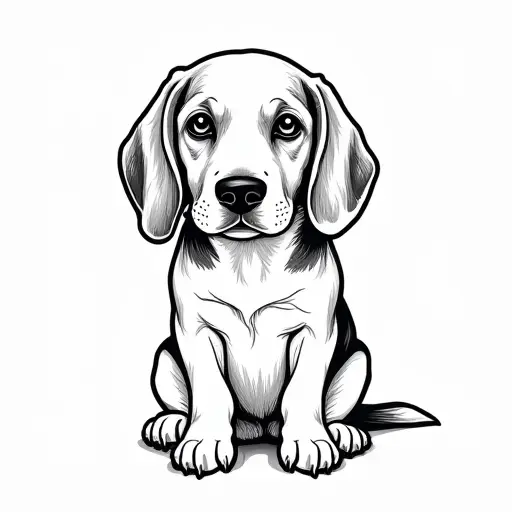 clean black and white hand-drawn outlines of a beagle from the front view