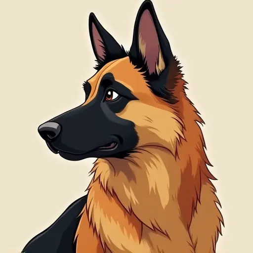 studio ghibli style of a german shepherd from the side view