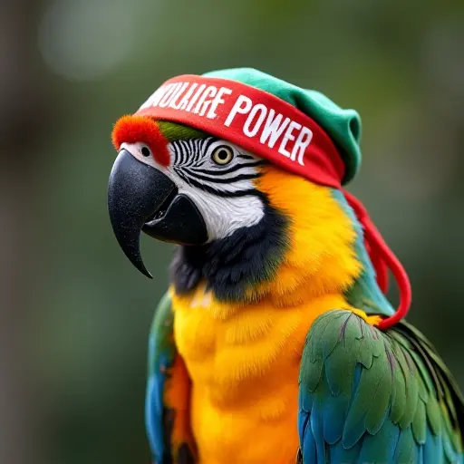 parrot, headband, slogan Own Your Power, empowering style